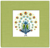 Sticky note pad cover featuring a quilled design of a peacock