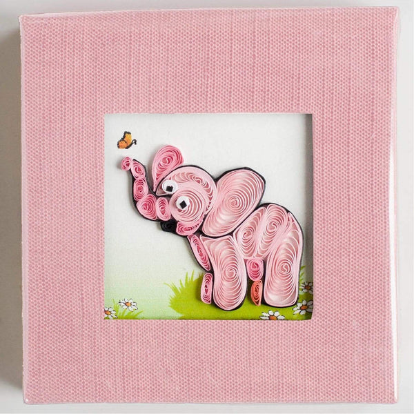 Sticky note pad cover in pink linen featuring a quilled design of an elephant